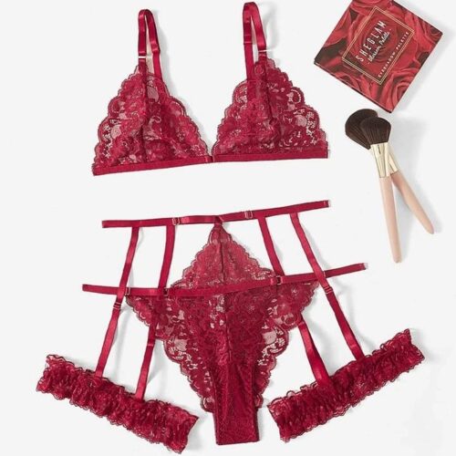 Scarlet Wine Lace Bra &Garter Set
