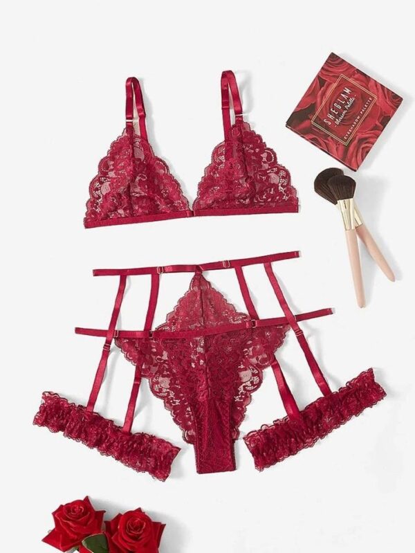 Scarlet Wine Lace Bra &Garter Set