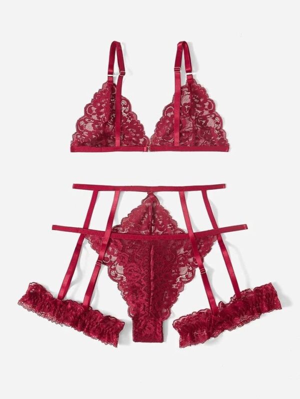 Scarlet Wine Lace Bra &Garter Set