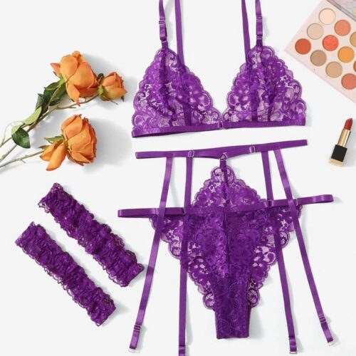 Violet Spell Sheer Lace 3 Piece Set