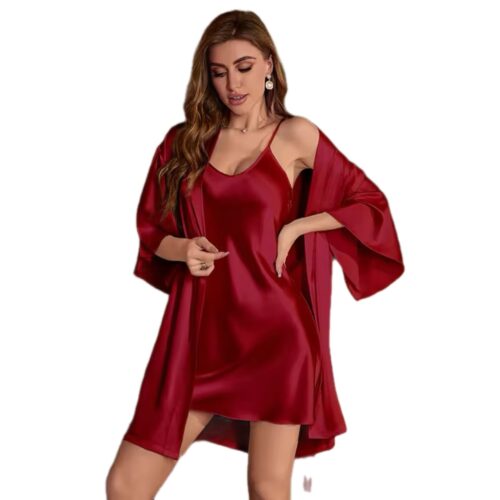 Crimson Silk Lounge Lingerie Set