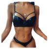 Black Leather Kiss Harness Bra Set