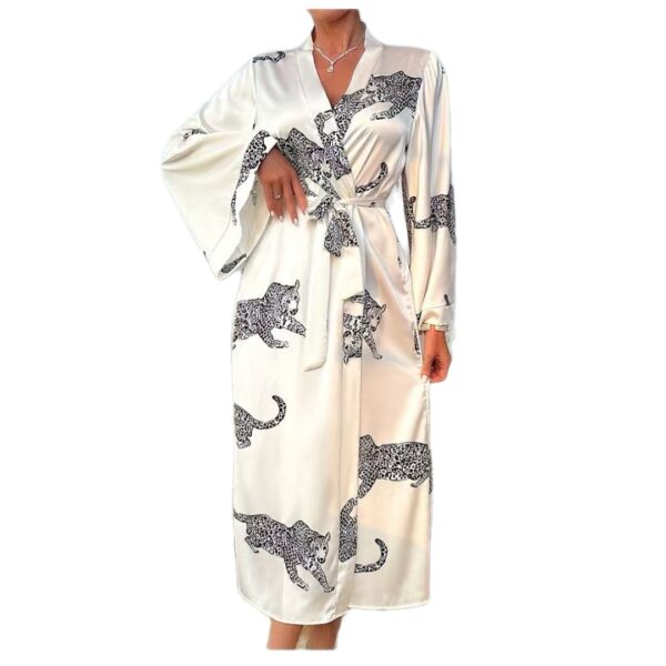 Ivory Jaguar Luxe Wrap Satin Robe