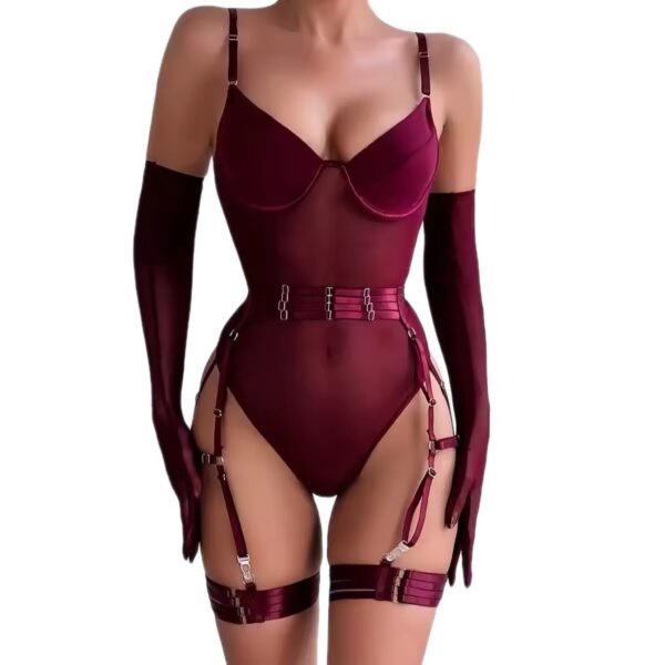 copy_a468330e-82e0-4cb7-bd45-feac96c03def Burgundy Dominion Harness Bodysuit Set