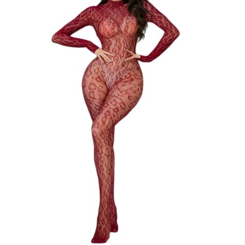 Burgundy Leopard Print Lace Body stocking