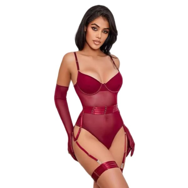 copy_be782c9c-3a9a-4b22-bce6-402384b4a030 Burgundy Dominion Harness Bodysuit Set