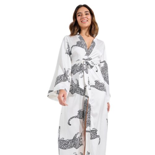 Ivory Jaguar Luxe Wrap Satin Robe