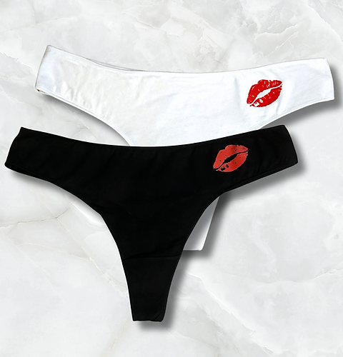 Kisses Printed Thong - Black 2 PCS Pack