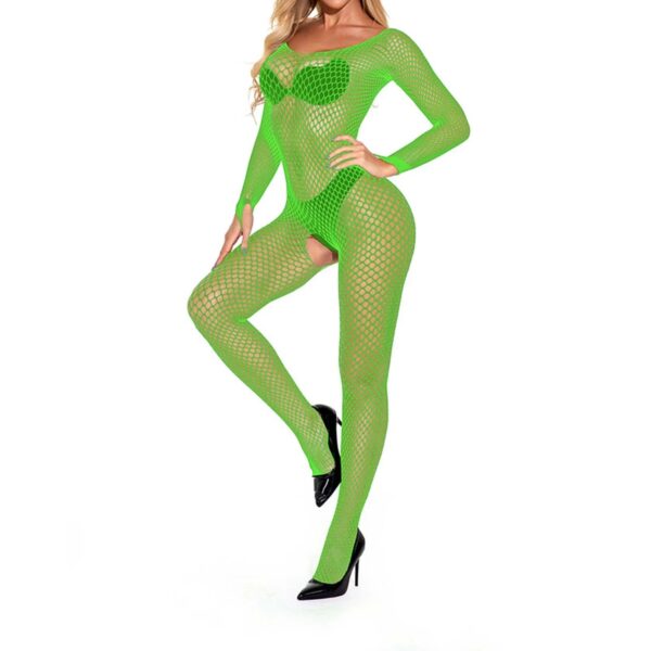 Glow In The Dark -Women’s Long Sleeve Free Size Fishnet Bodystocking with Open Detail