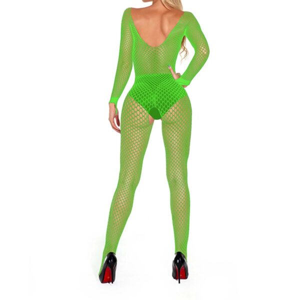 Glow In The Dark -Women’s Long Sleeve Free Size Fishnet Bodystocking with Open Detail