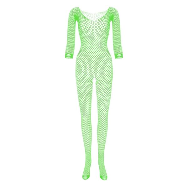 Glow In The Dark -Women’s Long Sleeve Free Size Fishnet Bodystocking with Open Detail