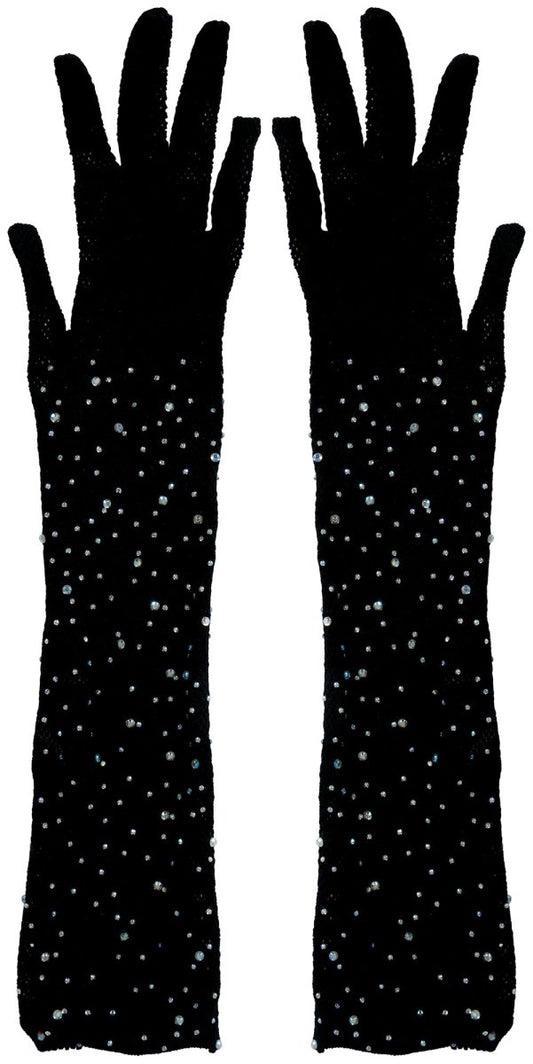 Black Sparkle Fishnet Open Gloves