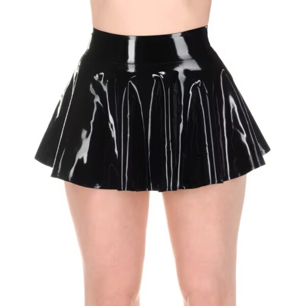 Leather Gloss Flare Mini Skirt- Black