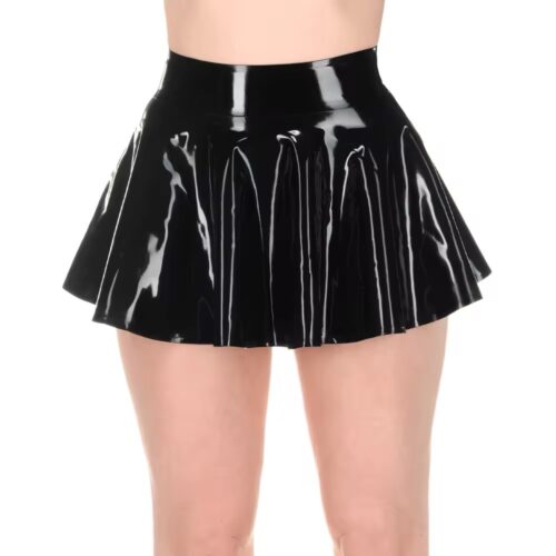 Leather Gloss Flare Mini Skirt- Black