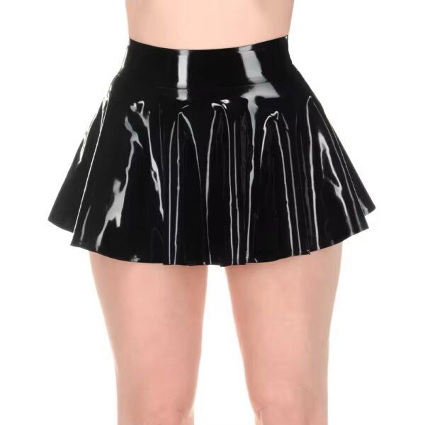Leather Gloss Flare Mini Skirt- Black