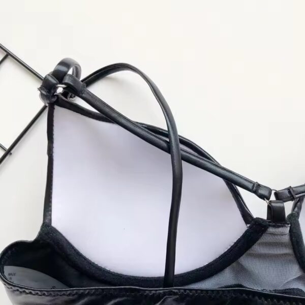 Black Leather Kiss Harness Bra Set
