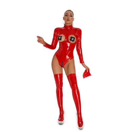 Red Temptation Open-Bust Bodysuit