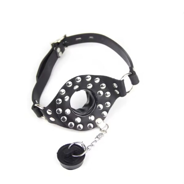 img_7473 Studded Faux Leather Open-Mouth Gag with Removable Plug