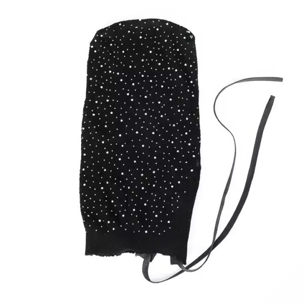 Rhinestone Fishnet Lace-Up Hood