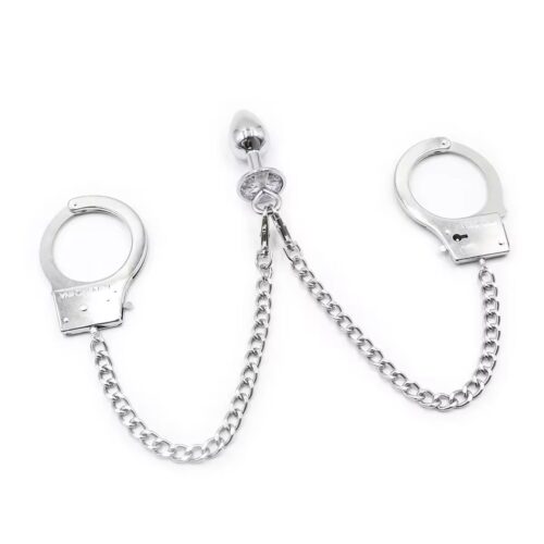 Stainless Steel Jeweled Plug & Handcuff Restraint Set