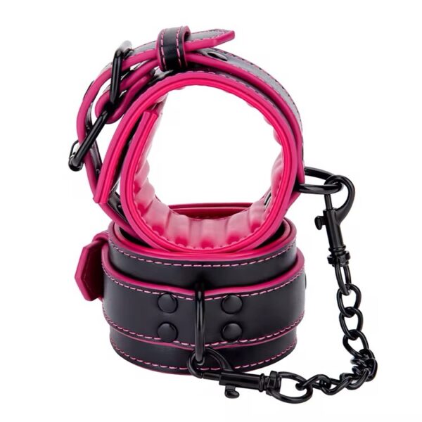Pink & Black Faux Leather Restraint Cuffs