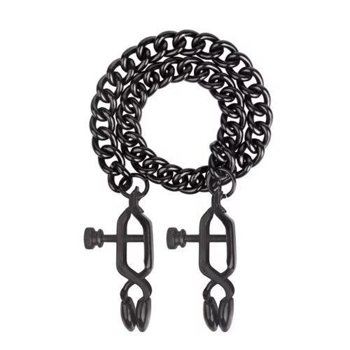 Black Steel Adjustable Nipple Clamps with Chain