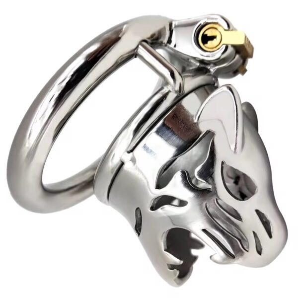 The Predator Stainless Steel Tiger-Head Chastity Cage