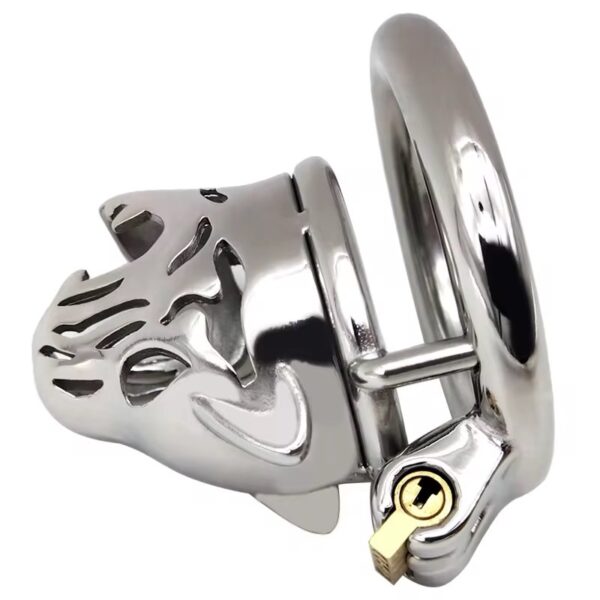 The Predator Stainless Steel Tiger-Head Chastity Cage