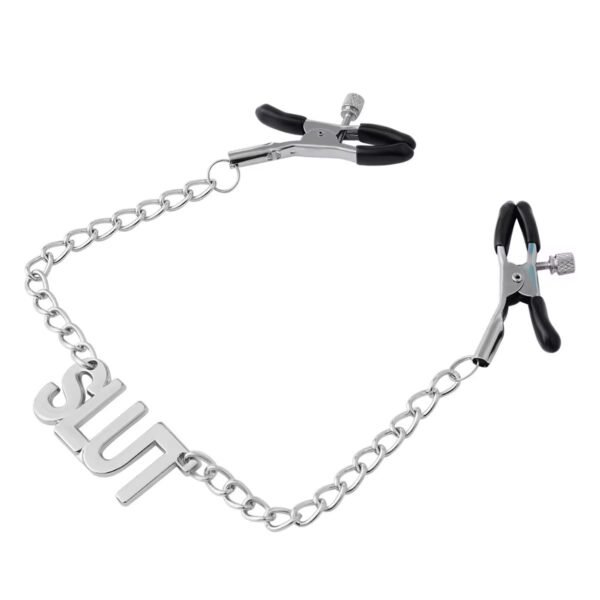Word Charm Nipple Clamps with Adjustable Tension Chain -Customizable