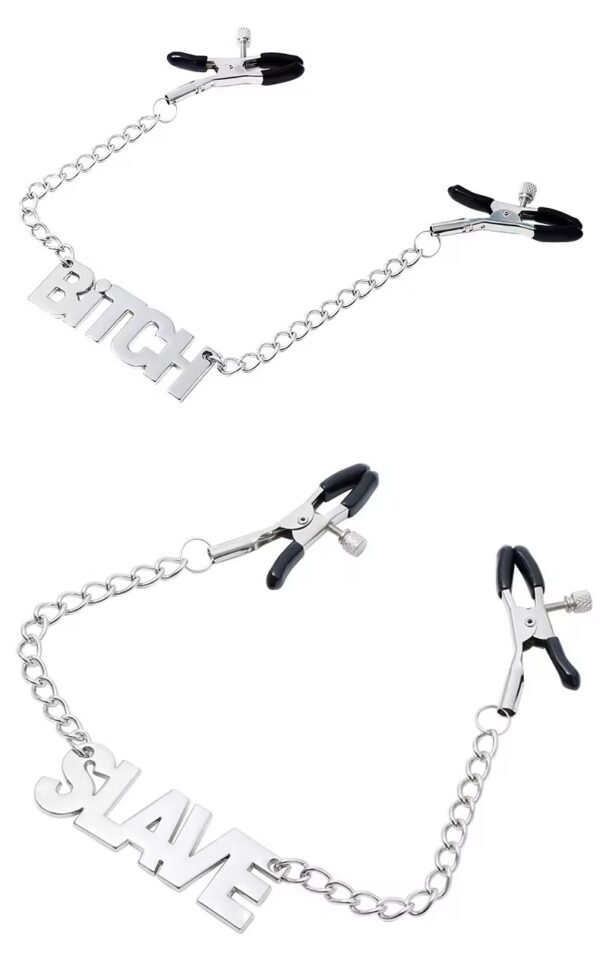 Word Charm Nipple Clamps with Adjustable Tension Chain -Customizable