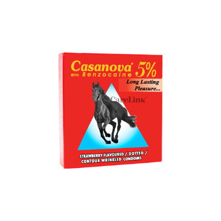 Casanova 5% Long Lasting Condoms – Strawberry Flavored (Pack of 3)